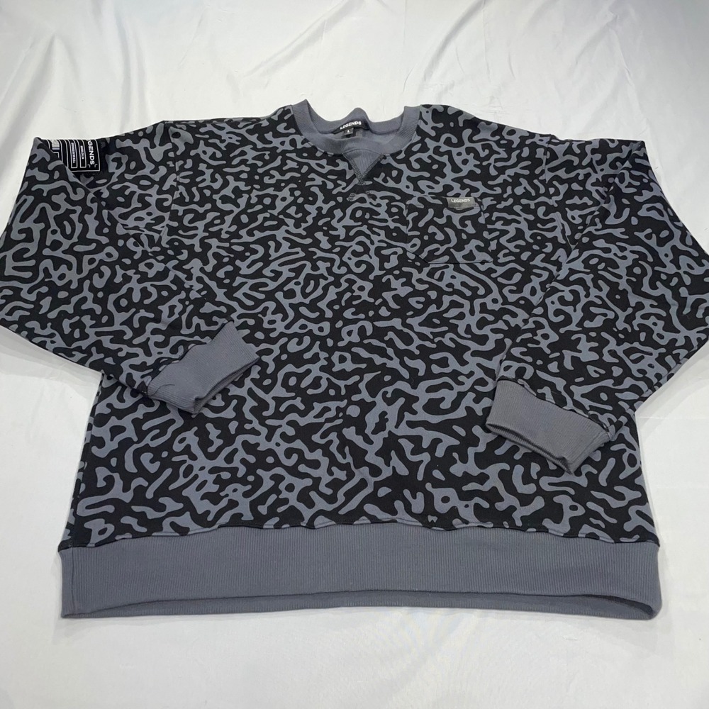 Legends Womens Grey Black Abstract Print Cotton Crewneck Sweatshirt Size L